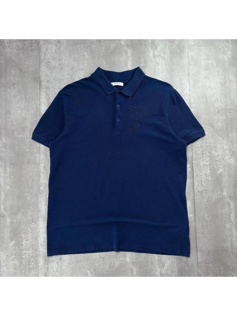 Y2K Navy Versace Collection Medusa Embroidered Polo Shirt